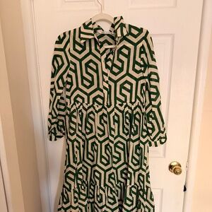 Zara Karen geometric print tiered popover midi dress